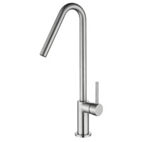 Elegant 25MM CE Brass Brushed Single lever handle Deck mounted sink mixer Round Kitchen Faucet