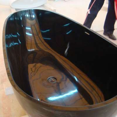 SM-8608 Good Price Luxury Solid Surface Marble Pure Black Stone Bathtub