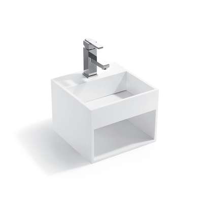 Small sizes Square shaped wall hung mount wash basin with cabinet solid surface acrylic resin marble stone bathroom sink