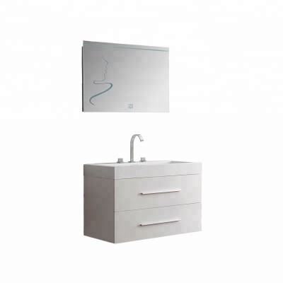 Modern 5 cm LED touch mirror wall stone solid surface counter top washbasin sink waterproof plywood wood bathroom cabinet