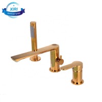 Industrial Style Brass Gold 3-hole Bathtub Faucet Deck-mounted Bath tub Water Mixer Tap with Handshower B1559